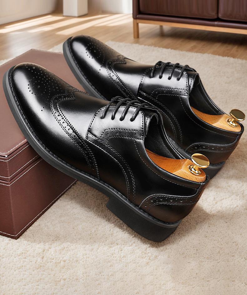 Men's Classic Brogue Wingtip Oxford Dress Shoes, Formal Leather Lace-Up Shoes6661