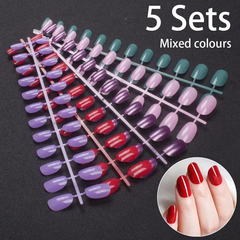 5 Sets 120 Pieces Round Colored False Nails Tips Full Cover 10 Size Fake Nails For DIY Acrylic Press On Nail Tips
