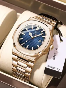 Classic Business Men's Watch, Stylish Automatic Analog Wristwatch, Dial, Silver Color Band, Casual Fashion Accessory, Modern Fashionable Wristwatch