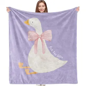 Silly Goose Decor Blanket, Big Pink Bow Blankets, Cute Goose Theme Blanket Throws Bedroom Couch, Coquette Gifts For Women,Goose Gifts For Women