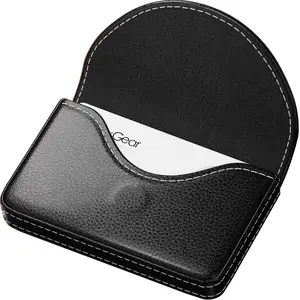 MaxGear Business Card Holder Case, PU Leather Business Card Case for Purse, Pocket Travel Name Card Holder Wallet for Men or Women Gift, Portable Magnetic Business Card Carrier, Slim & Stylish, Black