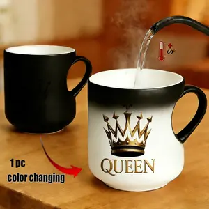 Magic Color-Changing Heart Mug, Golden Crown Queen Text Design, Thermosensitive Ceramic, 330ML, Mother's Day & Birthday Gift, Cup