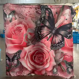 Creative Romantic Floral Insect Style Rose Flower Decorative Shower Curtain Set, 180x180cm, Includes Hooks and Mat, Home Bathroom Decor Gift, Bathroom Accessory