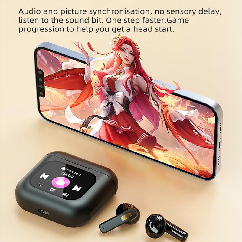 Wireless Touchscreen Earbuds with Smart Touch Screen Case - True Wireless Bluetooth ANC Active Noise Cancelling Earbuds - Blue Tooth Earphones for iPhone Android In Ear Headphones