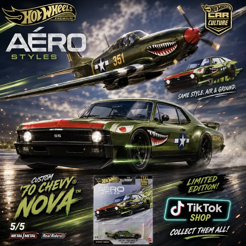 Hot Wheels Premium Car Culture Aéro Styles Custom '70 Chevy Nova Limited Edition Metal Metal Real Riders 5/5 Collect Them All