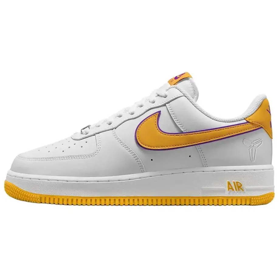Men's Nike x Kobe Bryant Air Force 1 Retro QS Low-Top Sports Shoes - 2000 Anti-Slip Athletic Trainer, Casual Footwear in White, Yellow, Purple