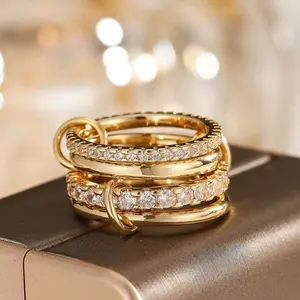 SHOW CRAFT JEWELRY Golden Interlocked Stackable Rings for Women - Statement Multi Ring Mixed Metals Stack - Cubic Zirconia Two-Toned Stacking Jewelry index finger antique  rings