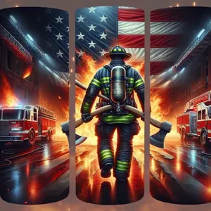 Firefighter 20oz Tumbler - Classic Design with American Flag Pattern - Ideal for Drinkware - Bottle