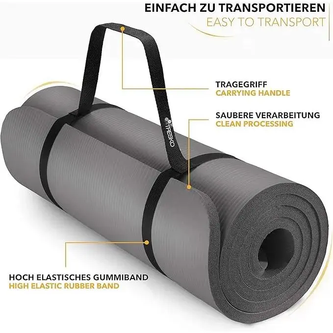 Fitness Exercise Mat Phthalate-Free NBR Foam Yoga Pilates Gymnastics Mat with Adjustable Elastic Band Versatile Skin-Friendly Compact Design non slip work Extra-Thick Non-Slip Yoga Mat with Strap gym