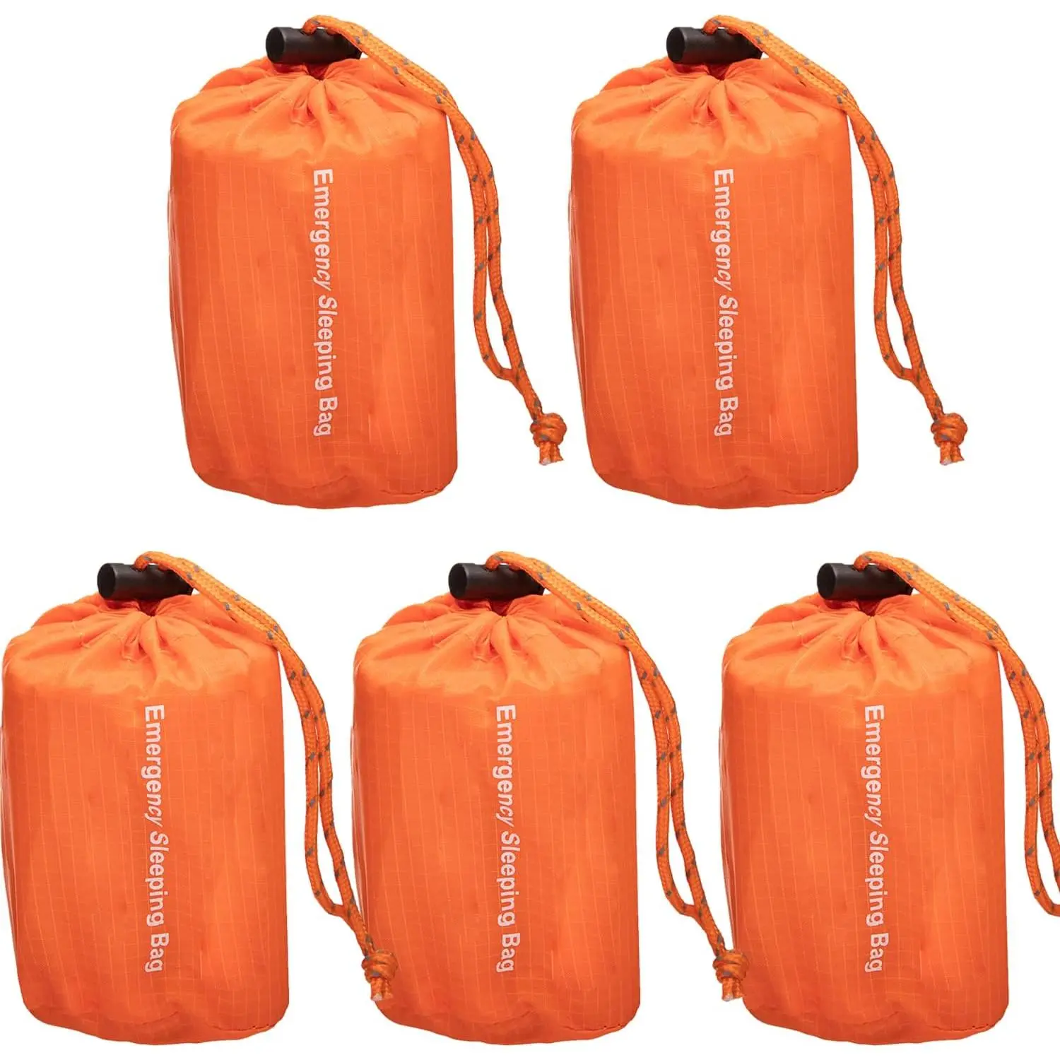 Adult Size Emergency Survival Sleeping Bags 5-Pack, 84in x 36in Rugged Polyethylene Bivy Bags, Top Quality Material, Waterproof, Durable, Lightweight, Compact, Tear-Resistant, Windproof, PE Gear for Camping, Hiking, 90% Body Heat Conservation