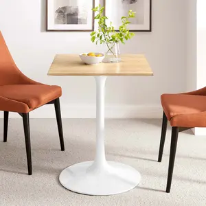 Modway Lippa 24" Square Wood Grain Dining Table in White Natural
