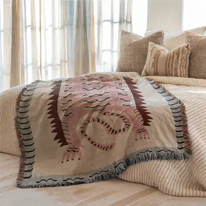 Multi-Function Tassel Woven Blanket - Pink Tiger Pattern Bed Blanket, Also for Sofa Cover, Couch Throw, Armchair, Home Decor, Outdoor Picnic, Camping, Beach Towel, Blankets For Sofa
