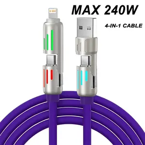 RGB Light Column 2-In-2 Phone Charging Cable, 1m Tpe Data Line, USB PD to Type-C iOS Interface, Multifunctional Travel Charger