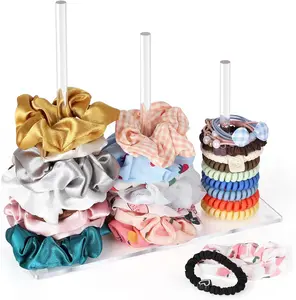 3-Tiers Scrunchie Holder Stand, Acrylic Hair Ties Organizer, Clear HairBands Tower, HairElastics Storage, Hairs Accessories Organizer