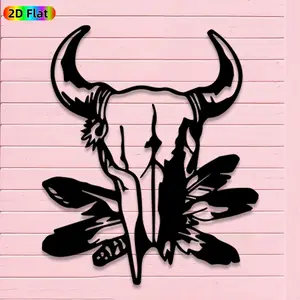 1pc Avant-Garde Bull Skull with Feathers Metal Wall Art, Avant-Garde Bull Skull with Feathers Statue Mural, Iron Craft, Perfect for Living Room, Garden, Farmhouse Decor, Highquality Engraving,Christmas Decor, Ideal Gift for Trend Seekers