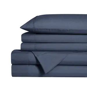 Swift Home 4PC Polyester Rayon from Bamboo Blend Soft Breathable Solid Sheet Set with Extra Pillowcases - NAVY TWIN - Bedding Essentials