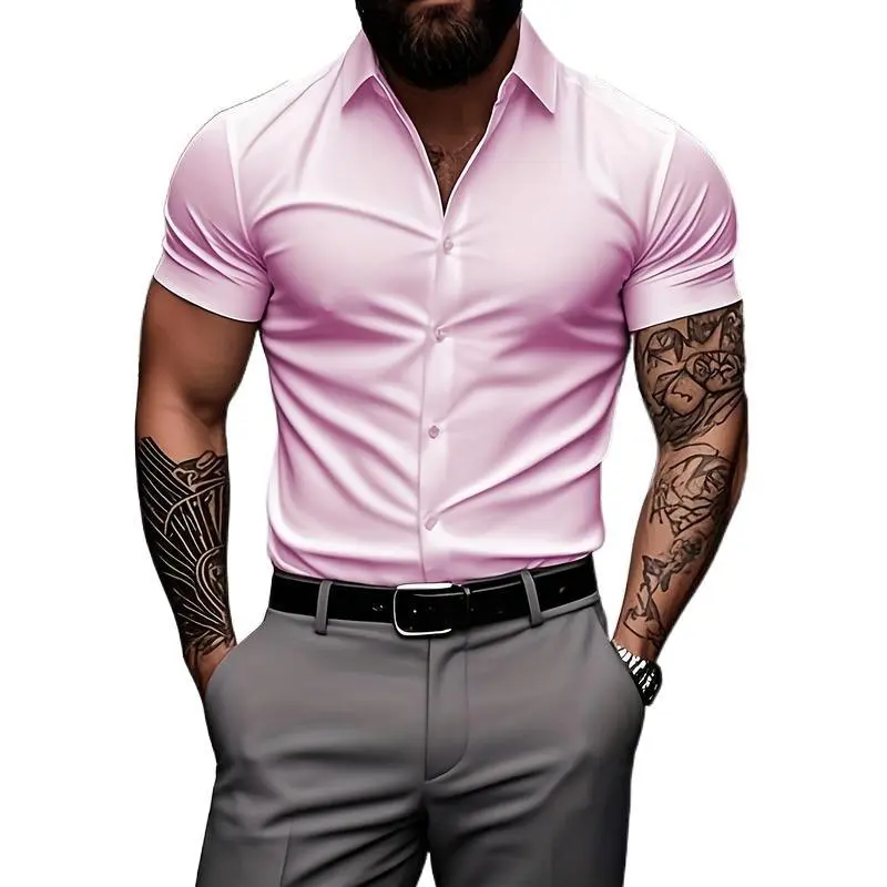 Men's Muscle Fit shirt for athletic builds moisture-wicking quick-dry stretch fabric collar top white Summer casual men's clothing, Versatile, Comfortable, Sharp, Clean, Cozy, Trendy