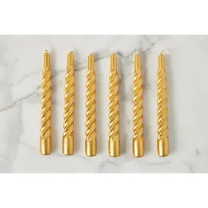 Lacquered Twisted Taper Candles, Gold, Set of 6