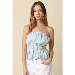Blueberry 🍋 Gingham Strapless Bubble Top