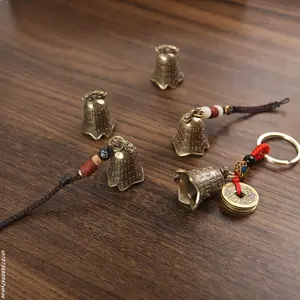 1PC Brass Handicraft Die-casting Scripture Bell Car Button Wind Bell Tibetan Bronze Bell Creative Gift Home Decoration Pendant