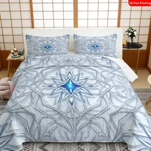 3 pcs, 2D flat print elegant geometric snowflake bed cover set, winter frost theme, multiple sizes available, bedding set, festive decorative bedding, ideal for bedroom decor(1 bedspread , 2 pillowcase)