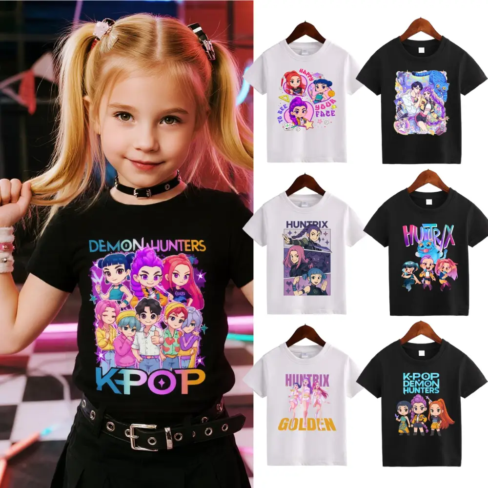 1pcs Kpop Demon Hunters Tiger Shirt，Demon Hunter Tiger Funny Movie Tee, Kid Back To School Cute Cartoon Graphic Print, Cotton, Regular Fit, Summer Cas