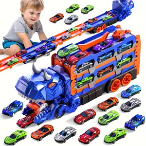 Toddler Toys Dinosaur Track Car Set for 3 4 5 6 7 8 Years Old Kids Boys, Dinosaur Transporter Car Race Track with 12 Die-Cast Car Toys, Kids Birthday Gifts for Age 6-12 Years Old Boys Girls