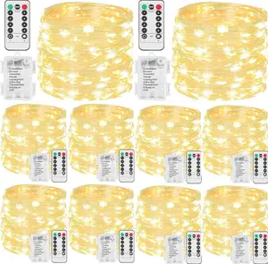 10 Pack 33FT 100 LED Fairy Lights Battery Operated Fairy Lights with Remote and Timer Waterproof String Lights Outdoor Indoor for Bedroom Wedding Christmas Decorations, Warm White