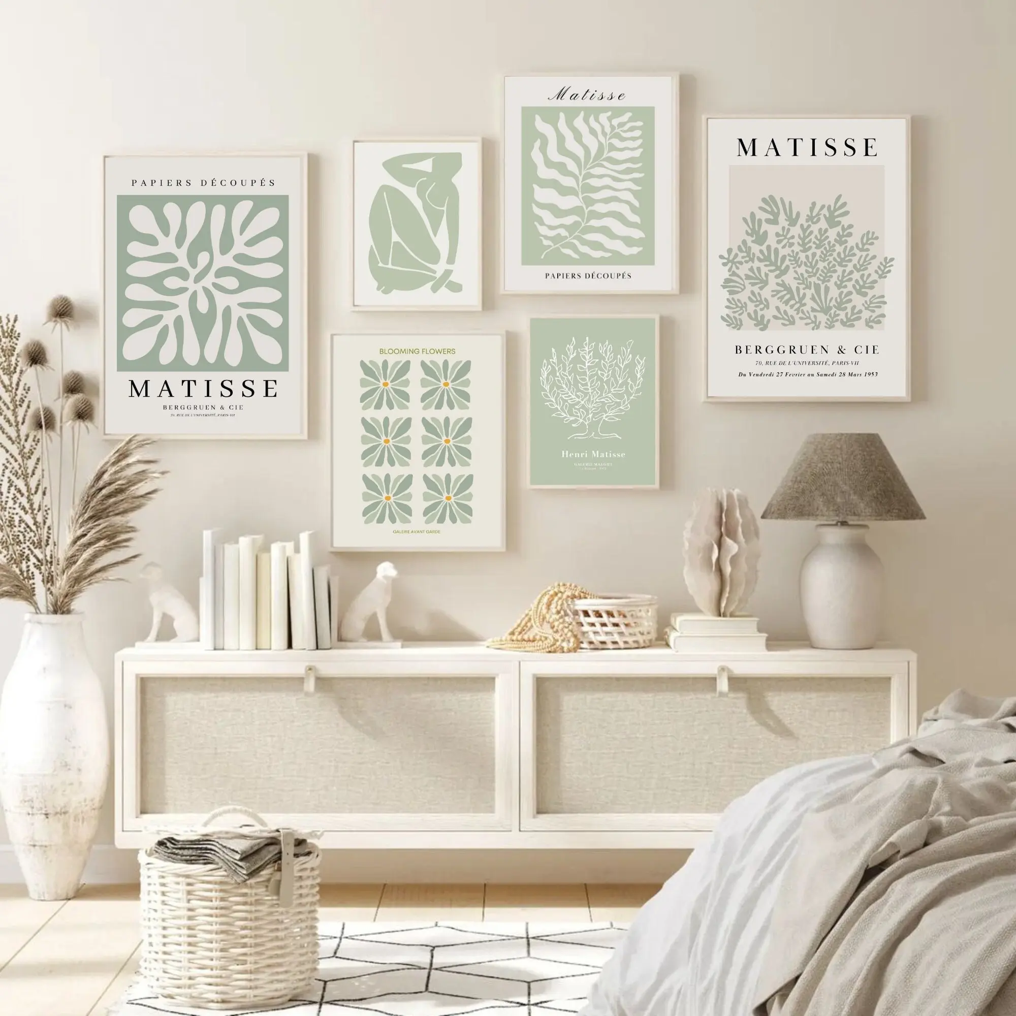 Colection With 6 Poster No Frame, Sage Green Matisse Print Set  Henri Matisse Poster, Matisse Wall Art Abstract Wall Set Sage Green Gallery Wall Botanical, Decoration
