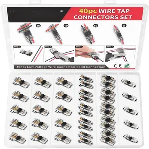 40 count Wire Tap Connectors Kit for 24-18 AWG, Quick Solderless No-Stripping T Tap Low  Wire Connector, 3-Way 2-Pins 2-Way 1-Pin Splice Terminals for Automotive and LED Strip