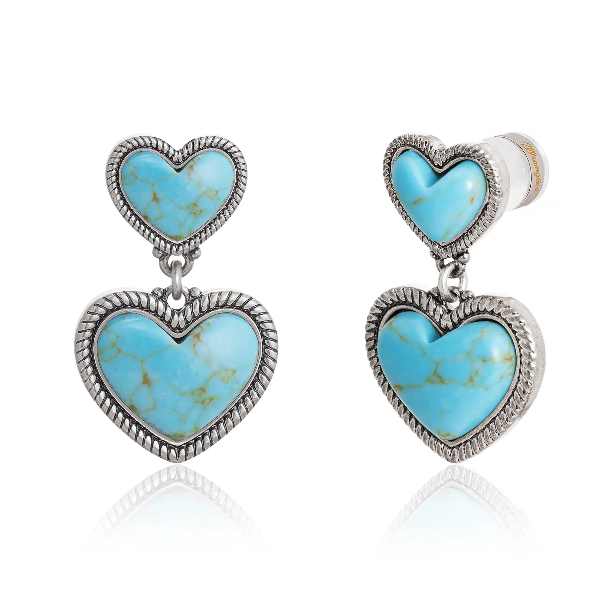 Wrangler 14K Gold Plated Western Turquoise Heart Dangle Earrings for Women Statement Gold Plated Affection Cowgirl Drops Jewelry Heart Design Earrings