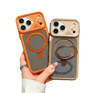 Fiber-patterned magnetic stand compatible with IP17ProMax phone case, strong magnetic anti-drop protection for IP16/15/14/13