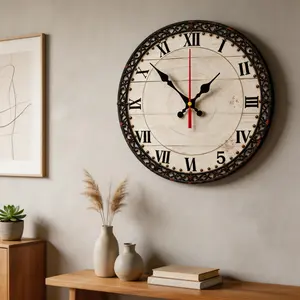 Classic Roman Numeral Round Wall Clock, Elegant Vintage Frame Decorative Clock for Living Room Home Decor