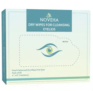 NOVEHA 60PCs Dry Wipes - Gentle & Hypoallergenic Daily Eye & Nasal Cleanser Wipes - Makeup Removal - Calm, Relieve, Soothe, Hydrate Your Skin Naturally - Can be Use with our Foam and Cleanser Line