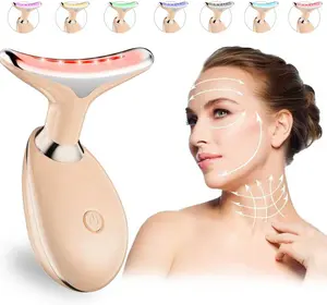 GlowTech Halloween Gifts Facial Massager Firming Wrinkle Lifting Smoothing, 7 in 1 Double Chin Remover, Face and Neck Massager, Light Therapy Facial Pink