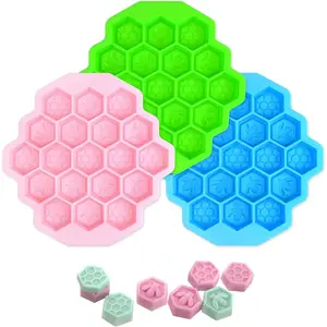3 count Honeycomb Bees  Molds,  19 Cavities  Molds,  Grade  Baking Molds, Non-Stick Cake Mold for , Candy, Jelly, Ice Cube, Mini Cakes (Pink, Green, Blue)