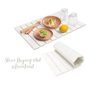 Absorbent Stone Dish Drying Mat  - 24" × 16"  for Kitchen Counter, Collapsible Fast Drying Dish MatsKitchenware - 60-Second Fast Absorption, Foldable & Rollable, Natural Diatomaceous Earth, Multipurpose Coasters & Tableware