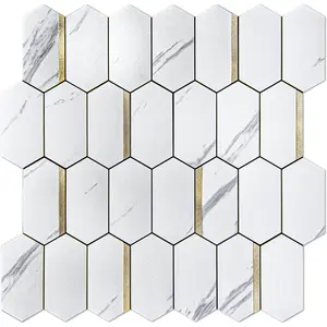 10sheet hexagon tile peel and stick backsplash stick on backsplash for kitchen bathroom selfadhesive white marble mixed metal gold wall tiles