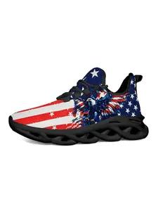 American Flag Eagle Pattern Sports Casual Shoes, Retro Street Style, Patriotic Star-Spangled Print, Hollow Out Shock Absorption, Men's Fashion