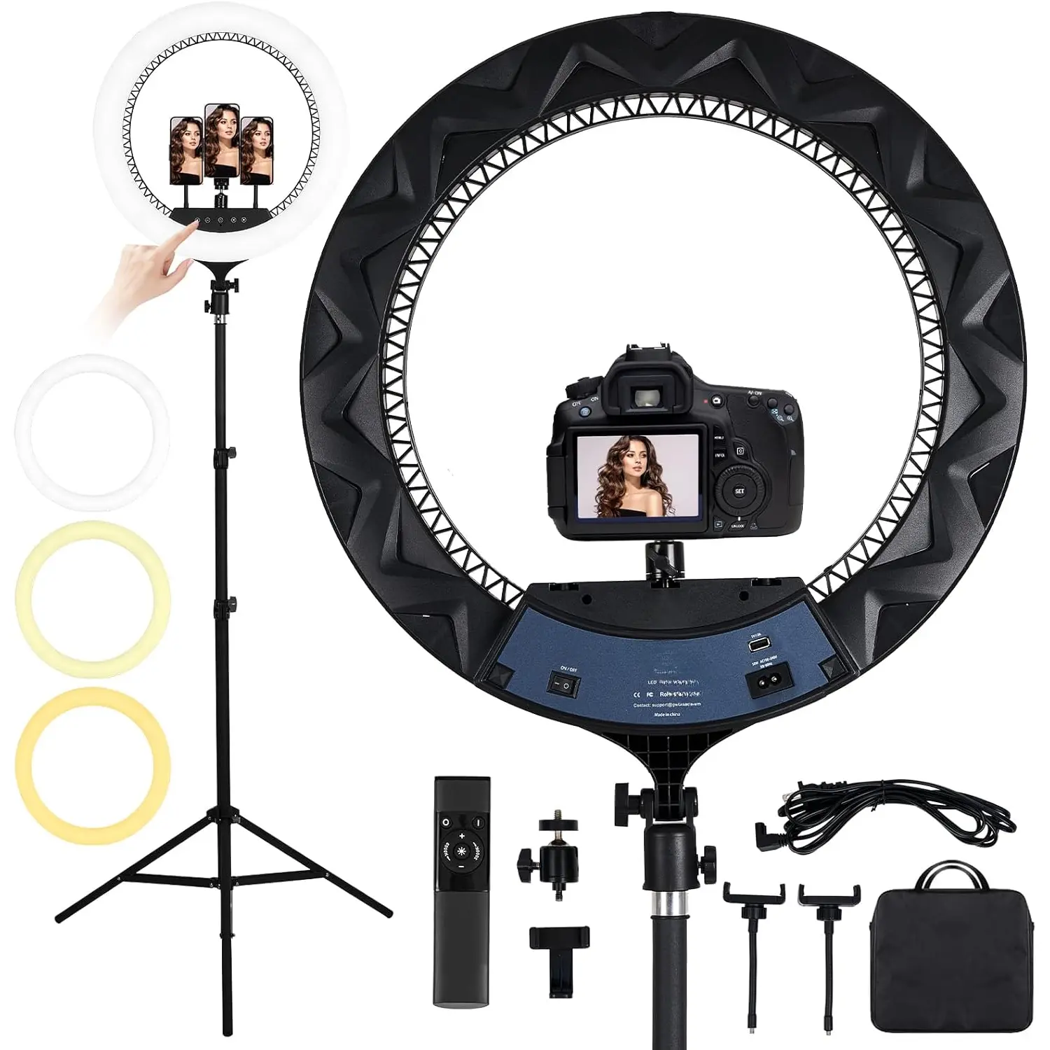 21 inch LED Ring Light with Tripod Stand 6000K Dimmable Makeup Selfie Light with Touch Panel Phone Holders for YouTube Vlog Video  Include Carrying Bag and Remote Control CRI>90
