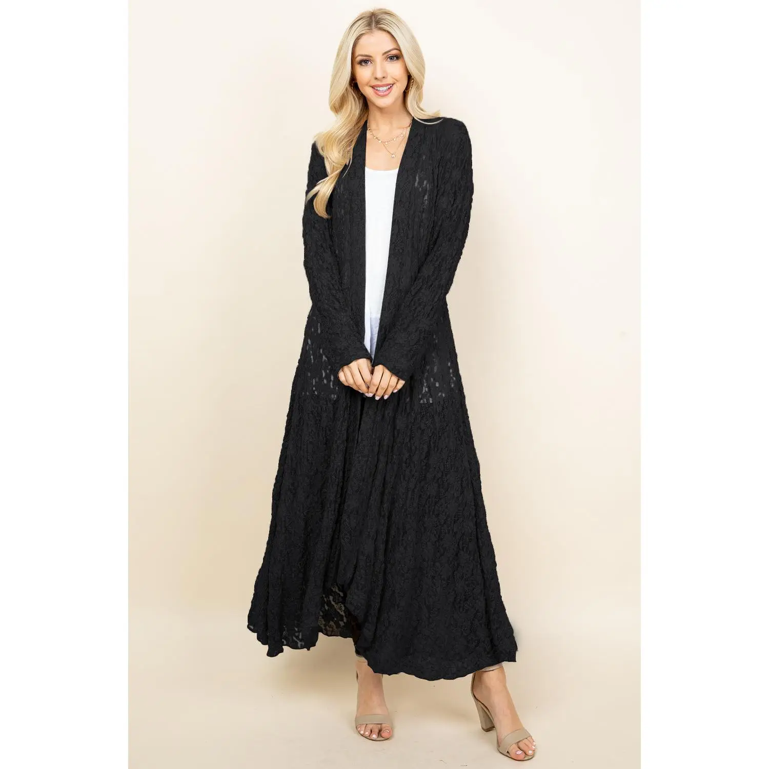 Long Lace Duster Jacket – Flowy, Boho Layering Piece | Handmade in USA