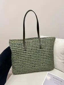 Women's Large Capacity Straw Bag, Spring New Casual Fashion Woven Shoulder Bag, Commuter Tote, Comfortable and Stylish