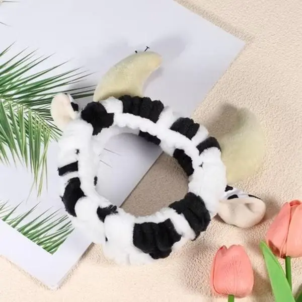 Cow Headband - Black and White Cow Design, Soft Material, Ideal for makeup, Lightweight and Comfortable Fit