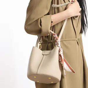 Ladies genuine leather bucket bag, soft wallet and handbag, ladies casual single shoulder bag