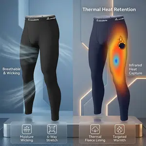 Men's Thermal Fleece Lined Compression Pants - Long Johns Athletic Base Layer for Cold Weather Gear, Warm Winter Thermal Underwear, Moisture Wicking Stretch Fit Perfect for Outdoor Sports Hiking Skiing Snowboarding