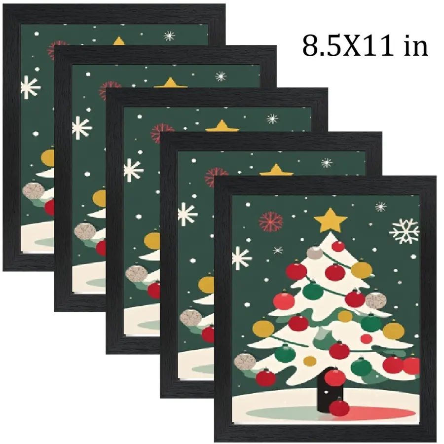 5 Pack 8.5x11 Inch Black Picture Frames with Shatterproof Acrylic Cover, Wall Mount Photo Frames for Certificate Artwork Poster Portrait, Vertical Horizontal Display Home Christmas Wall Decor