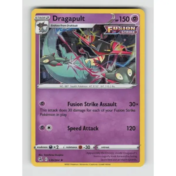 Authentic Pokémon TCG Raw Single Card - Dragapult (Cosmos Holo), Holo Rare 130/264, Near Mint, English Text Trading Card Collectible
