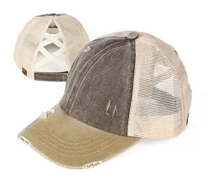 C.C Criss-Cross 3 Tone with Crossed Elastic Band Mesh Pony Cap for Women