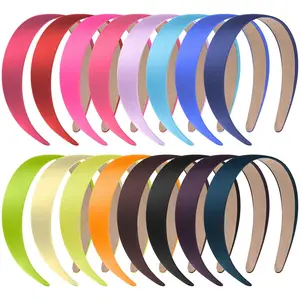 16 count Satin Headbands Bulk 1 Inch Anti-slip Ribbon Hair Bands Plain Hard Headbands for Women Girls DIY Craft Hair Accessories (Multicolor)