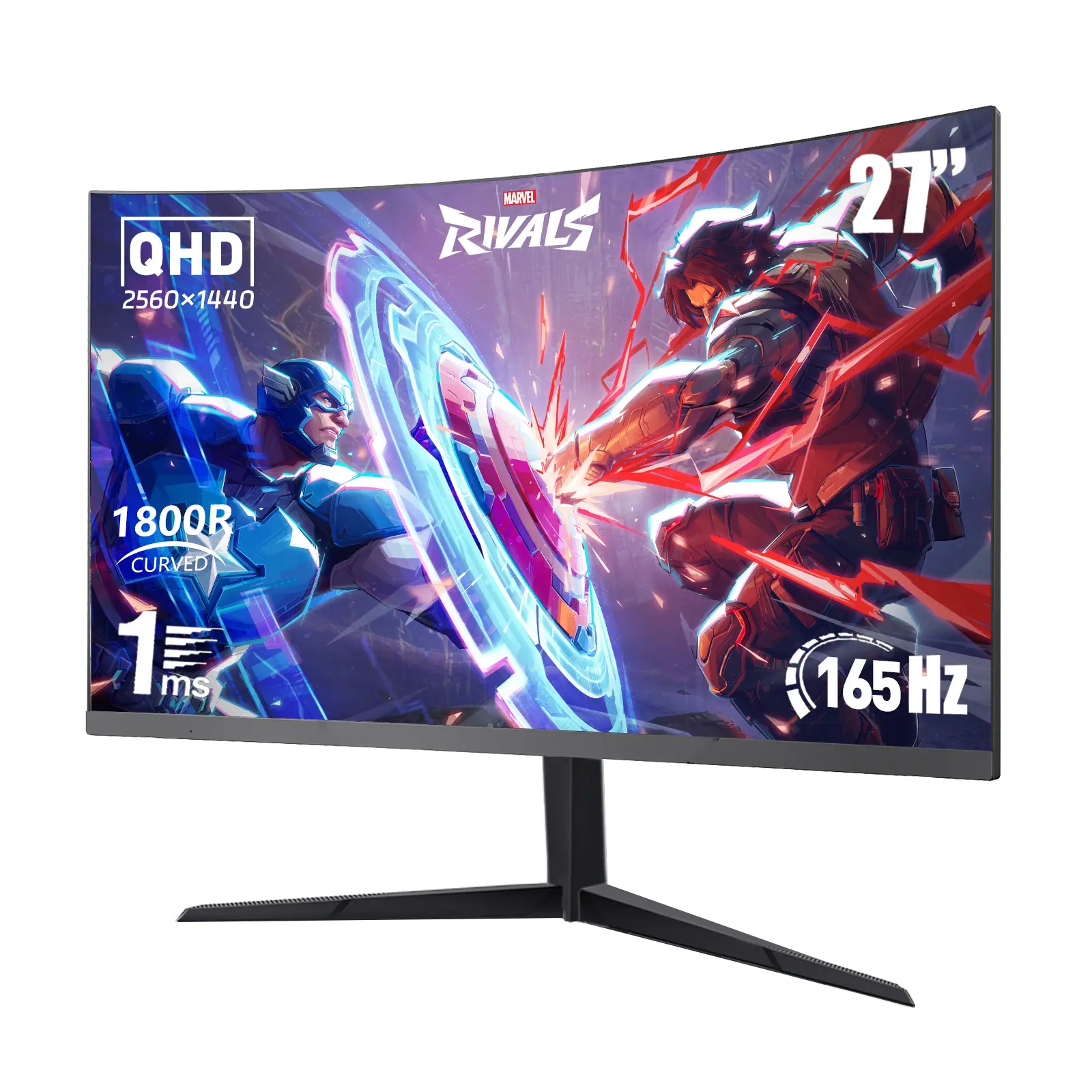 27" Curved QHD 2K Gaming Monitor with Curved Design, IPS Panel, 165Hz Refresh Rate, 1ms Response Time, FreeSync, Dual HDMI, DP 1.4, Ultra-Slim Bezel, Tilt Adjustable